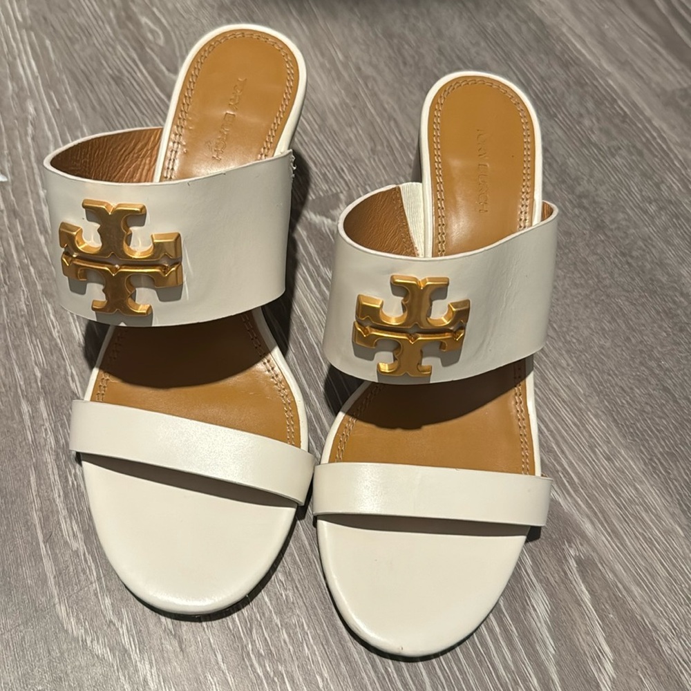 Tory Burch Everly 65mm Sandal Wedge Ivory Calf Leather 8